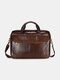 Men Genuine Leather Multi-pocket 14 Inch Laptop Bag Briefcase Business Handbag Crossbody Bag Messenger Bag - Brown