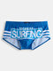 Mens Designer Monogrammed Short Swim Trunks Inside Drawstring White Contrast Color Swimwear - Royal Blue