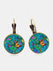 Vintage Geometric Round Alloy Glass Colorful Butterfly Pattern Print Earrings - Bronze