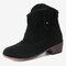 Plus Size Women Retro Solid Color Pointed Toe Block Heel Short Boots - Black
