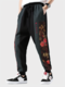 Harem suelto de patchwork con estampado floral japonés para hombre Pantalones - Negro