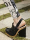 Plus Size Women Trendy Vintage Casual Breathable Hollow Slingback Heels - Black