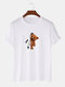 Mens Cartoon Skeleton Bear Graphic Cotton Short Sleeve T-Shirts - White