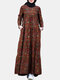 Ethnic Print Long Sleeve Vintage O-neck Plus Size Dress - Red