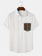 Mens Ethnic Geometric Pattern Chest Pocket Cotton Short Sleeve Shirts - White