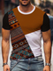 T-shirt da uomo a maniche corte patchwork con stampa geometrica etnica a blocchi di colore - Marrone