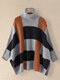 Striped Print High Neck Bat Dolman Sleeve Slit Sweater - Orange