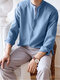 Men Stand-up Collar Silky Solid Color Shirt - Blue