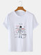 Mens Space Pattern Print Light Casual Loose O-Neck T-Shirts - White