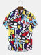 Mens Colorful Irregular Geometric Print Holiday Short Sleeve Shirts - Multi Color