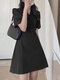 Solid Colors Puff Sleeve Back Tie Up Casual Платье - Черный