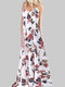 Floral Print Spaghetti Straps V-neck Sleeveless Maxi Dress - White 1#