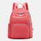 Women Nylon Diamond Pattern Casual Quilted Backpack Travel Bag - Red