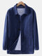 Mens Corduroy Solid Color Pocket Long Sleeve Casual Jackets - Blue