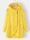 Solid Color Zip Front Pocket Casual Hoodie For Women - Yellow