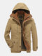 Mens Thicken Fleece Windproof Warm Winter Mid-Length Casual Hooded Parkas - Khaki