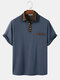 ChArmKpr Mens Ethnic Pattern Collar Texture Short Sleeve Golf Shirts With Pocket - Blue