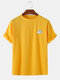 Mens Cotton Weather Embroidered Solid Color Loose Light T-Shirts - Yellow