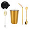 304 Stainless Steel Beer Mug Bar Cold Drink Coffee Titanium-Plated Milk Tea Straw Cup Ins Tableware - Gold