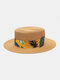 Unisex Floral Simple Fashion Flat Top Beach Holiday Sunshade Straw Hat - Khaki