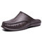 Men Pure Color PU Leather Backless Slippers Casual Shoes - Brown