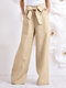 Women Elastic Waist Solid Color Casual Pants - Beige