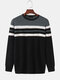Mens Horizontal Stripe Knit Round Neck Casual Long Sleeve Pullover Sweaters - Gray