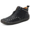 Men Hand Stitching Non Slip Soft Sole Casual Leather Boots - Black