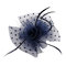 Bridal Hair Accessories Feather Flowers Hat Wedding Party Gauze Veil Headdress Hair Bands - Navy Blue
