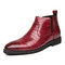 Men Stylish Pattern Ponited Toe Side Zipper Chelsea Boots - Red