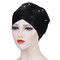 Women Pearl Bright Lace Beanie Hat Colorblock Hat Chemotherapy Cap - Black