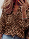 Leopard Printed Long Sleeve Ruffled Blouse For Women - Brown