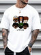 Herren-T-Shirts mit Cartoon-Figur, Buchstaben-Aufdruck, Rundhalsausschnitt, lässig, kurzärmelig, Winter - Weiß