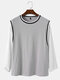 Mens Solid Stitching Faux Two Pieces Preppy Long Sleeve T-Shirts - Gray