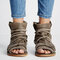 Women Casual Open Peep Toe Lace Strap High Top Flat Sandals - Brown
