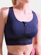 Zip Front Sports Bra Wireless Shockproof Full Coverage For Yoga Gym - Blue