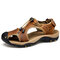 Large Size Men Stitching Genuine Leather Anti-collision Toe Lace Up Outdoor Beach Sandals - Khaki