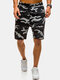 Mens Summer Cotton Breathable Camo Printed Casual Jogger Shorts - Black