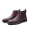 Men Brouge Carved Vintage Side Zipper Casual Ankle Boots - Red wine