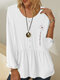 Flower Embroidery V-neck Long Sleeve Cotton T-Shirt - White