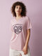 Heart Floral Slogan Graphic Short Sleeve Crew Neck T-shirt - Pink