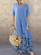 Vintage Fake Two Pieces Floral Printed Maxi Dress - Blue