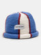 Unisex Dacron Knitted Stripe Color Contrast Letter Label Crimping Fashion Warmth Bucket Hat - Blue