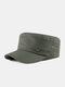 Men Cotton Solid Color W Metal Label Sutures Casual Sunscreen Military Cap Flat Cap - Army Green