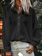 Solid Color Long Sleeves Stand Collar Loose Blouse For Women - Black