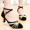 Women Color Block Latin Dance Heeled Shoes Match Buckle Mid Heel Dance Shoes - Black