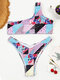 Women One Shoulder Mixed Print Wireless Backless High Cut Beach Bikinis - Multicolor