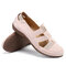 Women Casual Hollow Stitching Comfy Elastic Band Round Toe Suede Flats - Beige