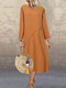 Stitching Frog Button Long Sleeve Plus Size Vintage Dress - Orange