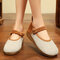Women Comfy Straw Edged Big Round Toe Buckle Flat Shoes - Gray